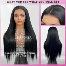 8-34 英寸黑色 200 密度无胶假发直发混合发漂白结升级蕾丝前假发预剪直发含婴儿发 13*4 无胶蕾丝闭合假发适用于女士隐形融化皮肤 - 自然色&黑色系 - 查看 3