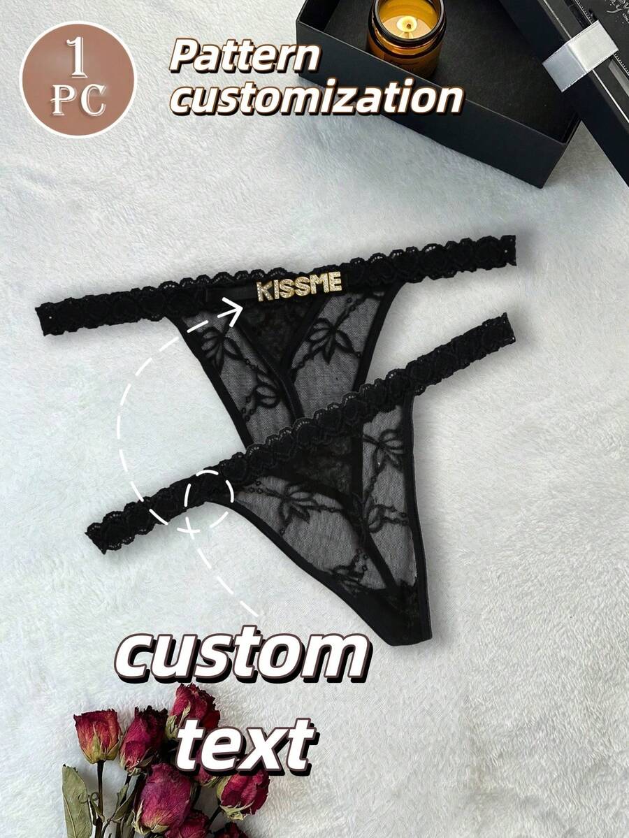Customized Crystal Letter Sexy Lace Personalized Name Funny Thong Panties, Bikini Tanga Lingerie T-Back Gift For Girlfriend, Wife, Valentine's Day, Christmas, Halloween, Thanksgiving, Birthday. Contracted, Funny, Custom, Unique, Customized, Personalized, Ideal Gifts For Him, Ideal Gifts For Her, Boyfriend, Girlfriend, Family, Friends, Her