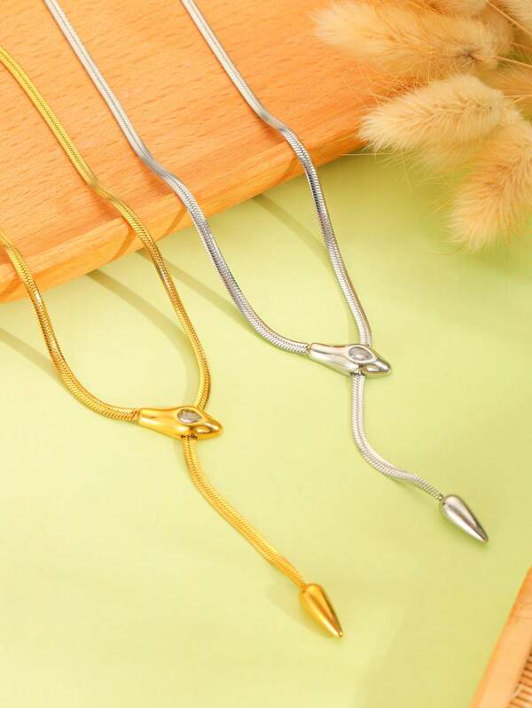 1pc Elegant Snake Shaped Necklace, 18K Gold Plated Stainless Steel