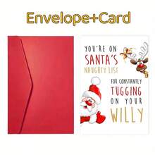 1 pièce Carte de vœux de Noël humoristique, design de la liste des vilains du Père Noël et des rennes, carte de fête en papier, avec enveloppe, pour les amis, la famille, les enseignants, les élèves, les voisins, destinataire universel, Noël et occasions spéciales