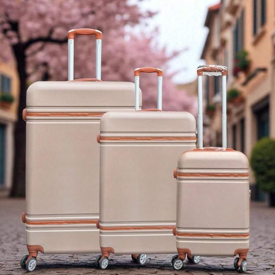 3 Piece Luggage Set 20" 24" 28" – Spinner Wheels Lightweight | Check-In Carry On 2 Colours - Beige - View 1
