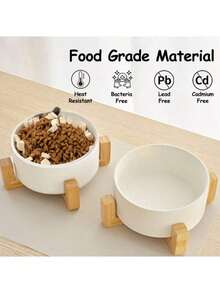 陶瓷狗碗带木架，重型防溢宠物食品和水碗套装，防滑稳定底座，慢速喂食器，易于清洁