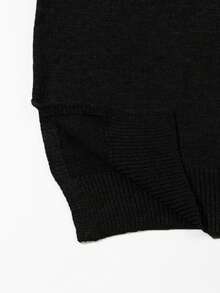 EAVA Fall/Winter Korean Style Minimalist Sweater Round Neck, Elegant Loose Fit Versatile Bell Sleeves Side Slit Pullover Knitwear For Women