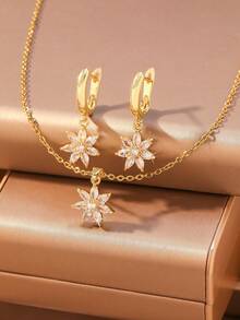 3st Elegant Zirconia Inlagd Blomsterhänge Halsband Och Örhängen Smyckesset, presentask för kvinnor Present Alla hjärtans dag - Silver - Visa 8