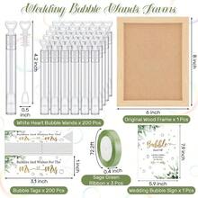 405 Pcs Wedding Bubbles Wands Set Include Heart Bubble Wands Bubbles Send Off Cards Gift Tags Wood Photo Frame Ribbons For Wedding Send Off Party Favors Sage Green - 鼠尾草綠 - 查看 3