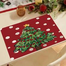 1 buc., Covoraș termorezistent de Crăciun, Față de masă festivă pentru petrecere în familie, Covoraș termic imprimat cu brad de Crăciun, Cadou de sărbători