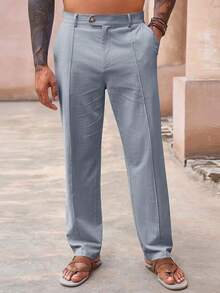 Mens Casual Pants Elastic Waist Cotton Linen Pants Pleated Loose Fit Lightweight Beach Yoga Trousers-20256688 - 灰色 - 查看 6