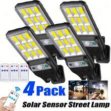4pcs Solar Street Light Motion Sensor Safety Solar Floodlight Outdoor Road Wall Light, With 3 Lighting Modes, Suitable For Front Door, Garden, Courtyard, Garage, Path - Solar Wall Light - Black - View 2