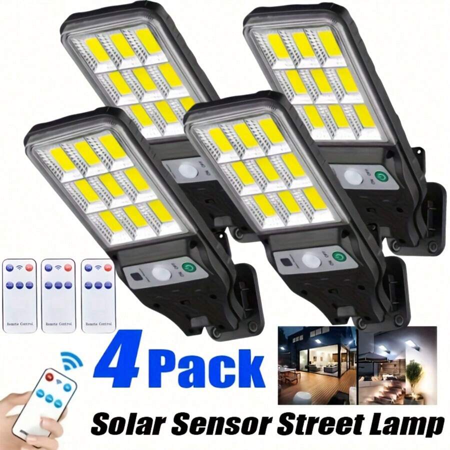 4pcs Solar Street Light Motion Sensor Safety Solar Floodlight Outdoor Road Wall Light, With 3 Lighting Modes, Suitable For Front Door, Garden, Courtyard, Garage, Path - Solar Wall Light