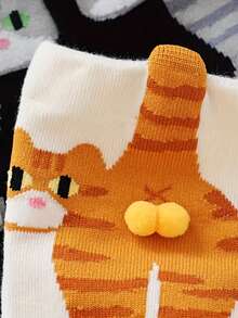 1/2 Pairs Comfortable Autumn/Winter Unisex Mid-Calf Socks, Novelty 3D Cat Egg Cute Funny Socks For Sports, Casual Wear, Basic Style - Multicolor - View 5