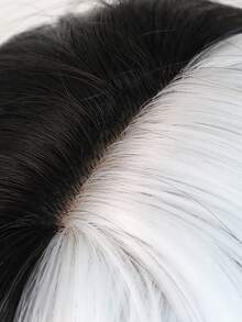 Halloween Costumes 10 Inch Short Body Wave Black And White Bob Wigs With Bangs For Women Synthetic Wig Natural Looking Daily Party Cosplay Use High Quality Natural Comfort Women's Wig Resistant Women's Elegant Wig For Beauty Holiday Essential - Black and White - View 3