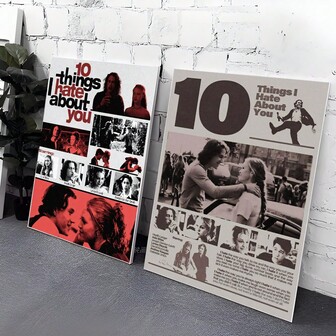 1 件/2 件鲜艳的“我恨你的十件事”电影海报帆布艺术印刷品 - 高品质、防水、浪漫的电影墙面装饰，适用于家庭和办公室、家居礼品装饰、客厅、浴室、卧室、厨房，耐用帆布材质，色彩持久（无框架）