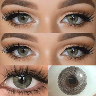 1 副彩色隐形眼镜，可爱的蓝色镜片，化妆，柔软的绿色和灰色美容隐形眼镜，年度一次性隐形眼镜，14.2 毫米万圣节服装角色扮演