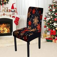1/4/5/6/7/36pcs Christmas Large Snowflake Pattern Print Chair Cover/Slipcover Set, Suitable For Indoor Home, Restaurant, Hotel, Ideal Choice For Modern Daily Decor. Tablecloth Fits Square Dining Table, Elastic Chair Cover Is Washable.