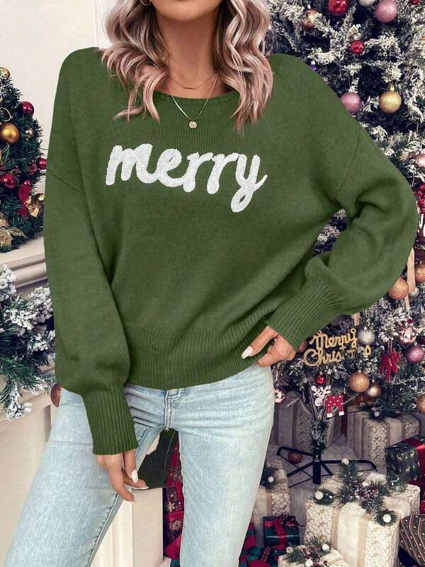 Women's Christmas Outfit, Casual Comfortable Romantic Retro Modern Commute Office Elegant Mori Girl Christmas Knitted Sweater, Crew Neck Pullover, Suitable For Christmas Party, Holiday, Date Night, Home, Office, Daily, Travel, Tea Party, Country Music Concert, Spring, Autumn, Winter