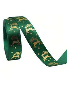 1pc Christmas Ribbon,Holiday Grosgrain Ribbon Gift Wrap,Hot Stamping Craft Christmas Ribbon,Gold Red And Green Ribbon Christmas Wreath DIY Gift Wrap Ribbon For Craft Sewing,Bow Hair Accessories Wedding Decorative Ribbon Party Favors (Various Styles)