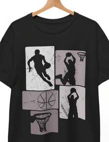 Classic Basketball T-Shirt, Retro Basketball Tee, Sports Graphic Tee, Athlete T-Shirt, Vintage Basketball Shirt, Classic Sports Top - 黑色 - 查看 1
