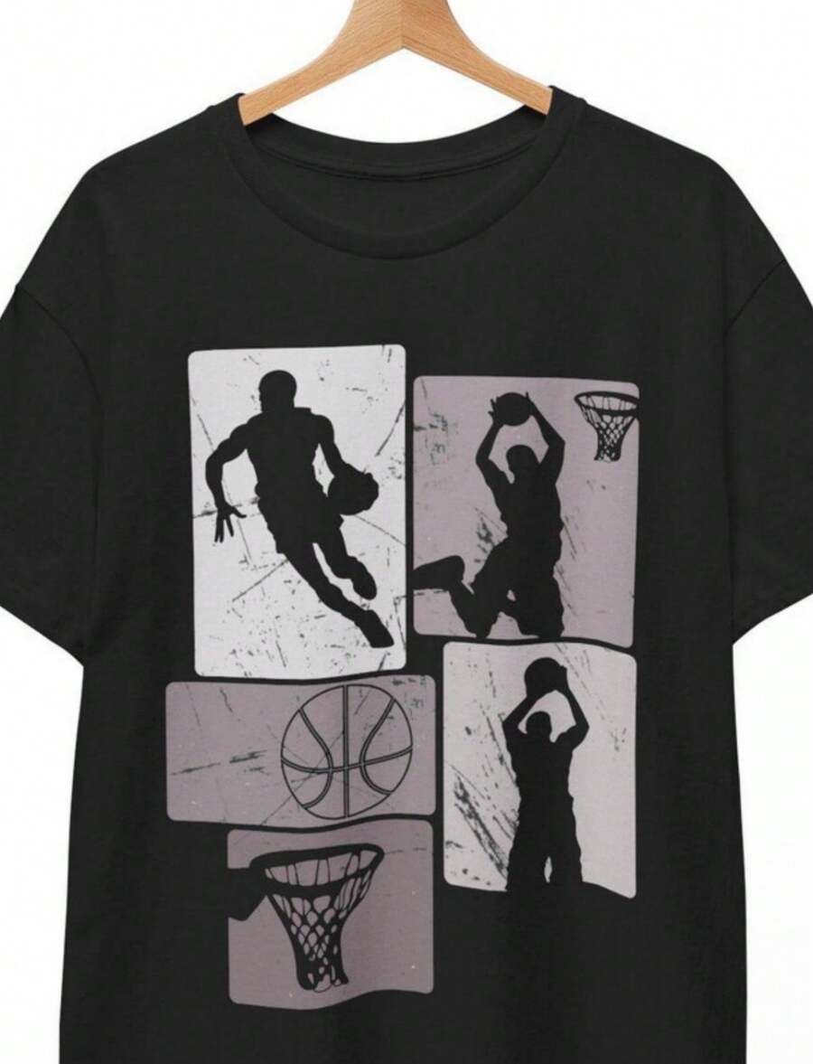 Classic Basketball T-Shirt, Retro Basketball Tee, Sports Graphic Tee, Athlete T-Shirt, Vintage Basketball Shirt, Classic Sports Top - 黑色 - 查看 1