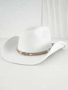 1 件男女通用复古西部牛仔帽，带公牛饰边，适合日常休闲穿着、西部牛仔派对。 - 寶石羽毛牛仔帽 - 查看 3