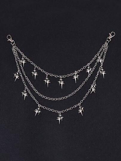 1pc Women's Metallic Multi-Layer Waist Chain, Versatile Shiny Star Pant Chain, Punk Style Waist Accessory For Jeans, Suitable For Daily Wear