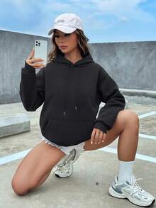 Women's Letter Round Neck Hooded Sweatshirt, Long Sleeve Top, Suitable For Graduation, Back To School Wear, Graduation Ceremony, Teacher Wear, Autumn Back To School Pullover Clothes - 黑色 - 查看 5