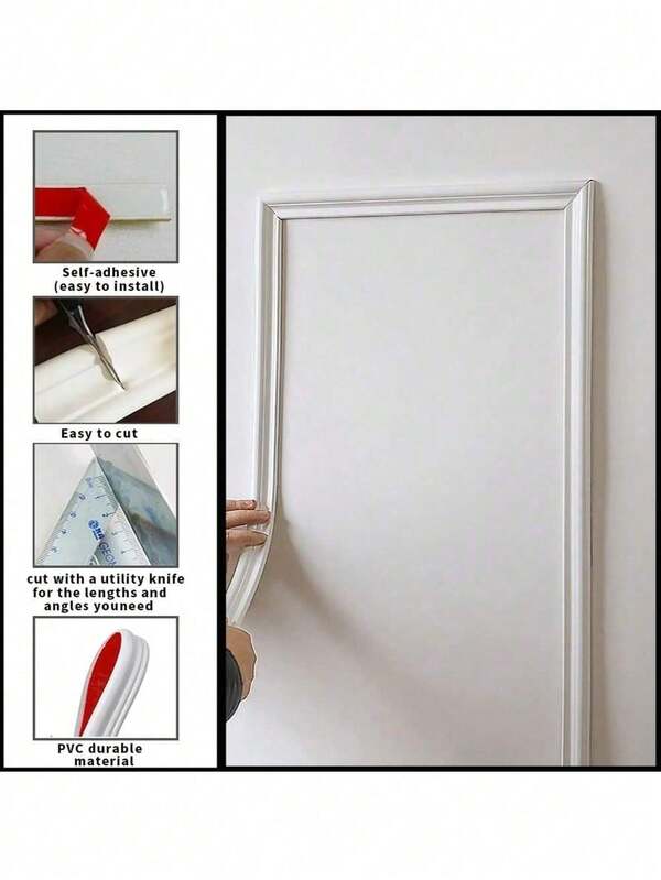 1pc 1m/2m PVC Flexible Wall Molding Trim & Chair Rail Peel And Stick Self-Adhesive Panel Moulding | DIY Home Decor On Background Wall