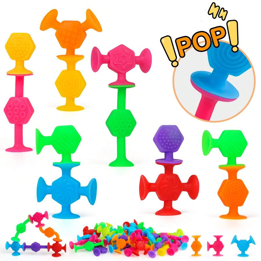 40/80 Pcs Building Toy Bath Toy Suction Cup , Sensory Suction Bath Toys For Toddler, Kids Suction Fidget Toys Suction Cup Toys For Windows Travel Stress Relieve Toys - Multicolor - View 1