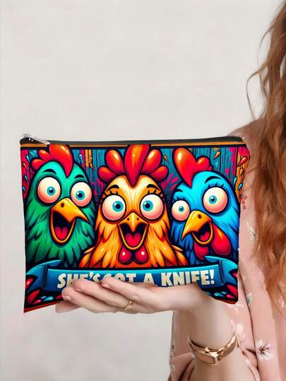 1 件 Shes Got A Knife 帆布化妆包化妆包轻便可折叠拉链袋旅行收纳袋大容量洗漱包四季宿舍必备大学用品化妆品收纳美容刷架配件礼物送给女士女孩