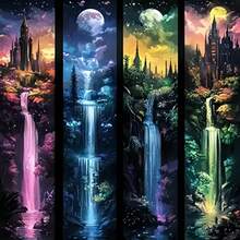 مجموعة رسم الألماس بالكامل 5D للبالغين، قلعة مع شلال والقمر، فن فسيفساء الألماس، مناسب للمبتدئين DIY، لوحات نقاط الألماس مع الحرف اليدوية لديكور المنزل