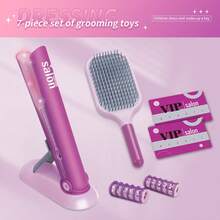 Kids Pretend Play Hairstyling Toy Set - Blow Dryer & Straightener, Girls Beauty Salon Makeup Dress Up Princess Accessories Gift Toys
