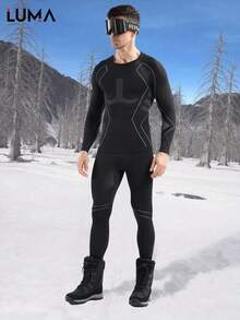 LUMA Herren nahtlose Outdoor-Sport Ski Funktionsunterwäsche, Herren feuchtigkeitsableitende thermische Kompressionsenge Passform schweißabsorbierende schnelltrocknende Ski-Outfit Set