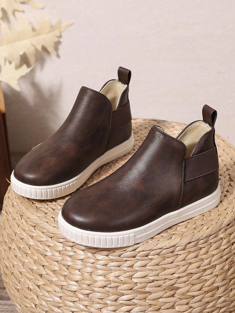 儿童新款时尚休闲圆头钩环扣运动经典靴 - 咖啡棕 - 查看 1