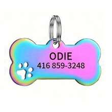 Etiqueta de identificación de mascota personalizada con brillo, colgante con forma de hueso con nombre de mascota grabado personalizado, accesorio para collar de gato/perro, regalo perfecto para prevenir la pérdida de mascotas, se puede colgar en el collar, de moda, vintage, minimalista, lindo, colorido, único, decoración navideña personalizada, etiqueta de identificación/nombre de perro personalizada, coleccionable - Multicolor - Ver 25