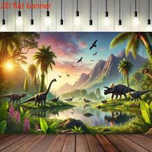 Fondo plano 2D de dinosaurios prehistóricos - Ideal para fiestas de cumpleaños, photocalls y eventos al aire libre, fondo de fotografía versátil sin fuente de alimentación