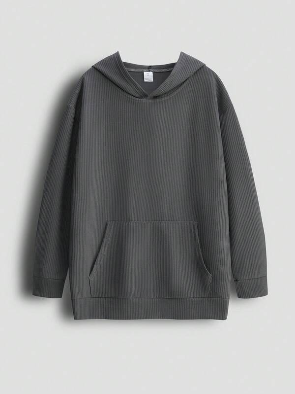 Teenager Charcoal Gray Hooded Pocket Sweatshirt, Fashionable Design For Teenagers, Soft And Comfortable, Suitable For Spring And Autumn