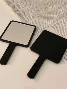 黑色手持化妆镜，带手柄，可用于美发、化妆等，便携易用，女士梳妆镜，沙龙镜，赠品，旅行必备，物美价廉。 - 黑色 - 查看 2