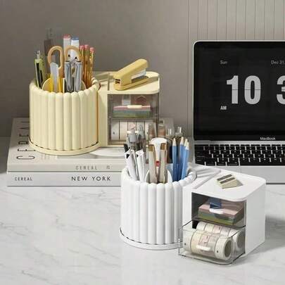 Creative Rotating 360° Pen Holder Multifunctional Solid Color Pencil Storage Box