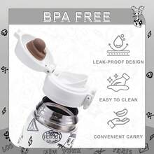 Official Tokidoki Unicorno Water Bottle, Cartoon Vacuum Reusable Insulated Stainless Steel 16.9oz Cup Thermoses With Locking Cover Leak-Proof - Đen và trắng - Xem 4