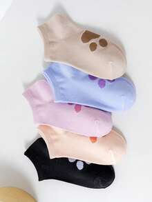 5 paires de chaussettes courtes respirantes anti-odeur pour femmes avec motif de patte de chat mignon, printemps/été - Multicolore - Voir 8