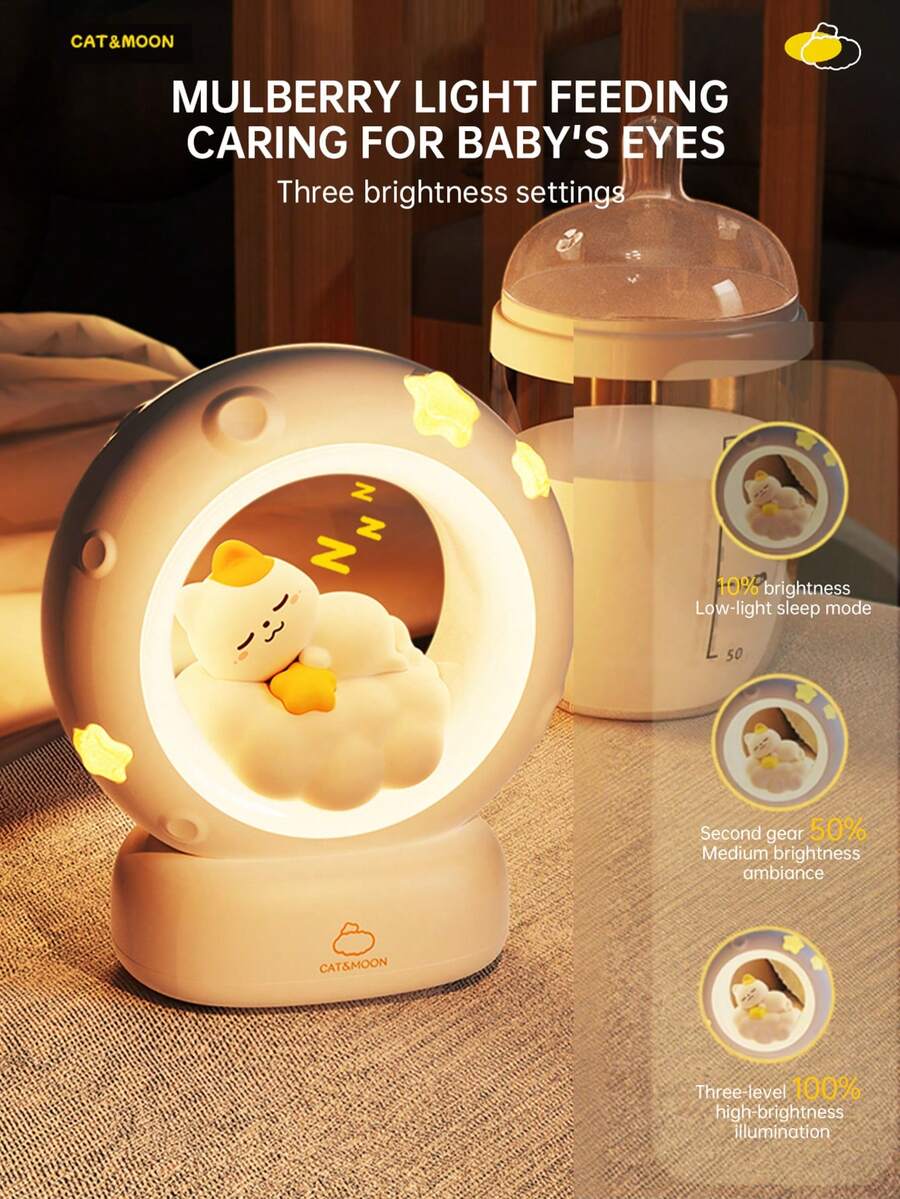 1个猫咪造型睡眠夜灯，USB充电式睡眠伴侣灯，3档调光柔和灯光，亮度可调，可作台灯、办公室装饰灯、床头灯，适合卧室、客厅，亦可作节日礼物。