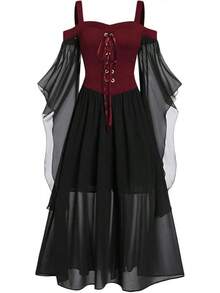 Women's Plus Size Off-The-Shoulder Butterfly Sleeve Gothic Retro Halloween Dress, Bohemian Style Boutique Plus Size - Đỏ gạch - Xem 1