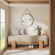 Tribesigns 55-Inch Upholstered Entryway Bench, Modern Shoe Bench With Fabric Padded Seat And MDF Frame, End Of Bed Stool For Bedroom, Entrance, Living Room, Beige & Oak - Màu be và gỗ sồi - Xem 2