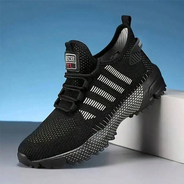 Tênis de corrida esportivos respiráveis casuais masculinos plus size, tênis de treinamento leve e de cor sólida para uso ao ar livre