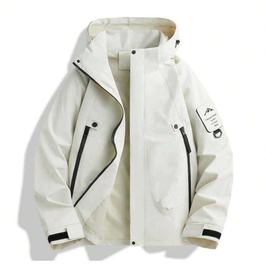 Men's Windbreaker, Blouson, Water-Repellent Mountain Parka, Jumper, Men's And Women's Outerwear, Windproof And Pollen-Resistant Jacket, Mountain Wear, Golf Wear, Spring Wear, Autumn Wear, Plus Sizes, Solid Colors, Fishing Wear, Hiking Wear - 白色 - 查看 1