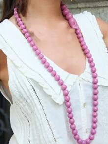 1pc Bohemian Style Plastic Bead Geometric Smooth Beaded Long Necklace, Handmade For Women, Can Be Worn Double Layer, Suitable For Summer Beach, Holidays, Daily Party Accessories