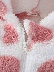 Girls' Autumn/Winter Furry Heart Hooded Warm Cartoon Fleece Padded Jacket