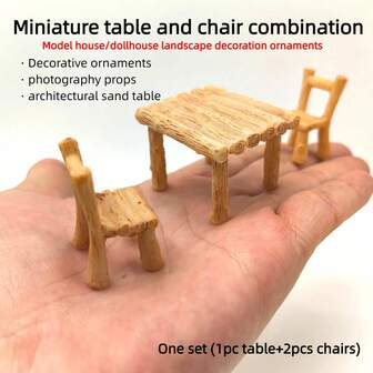 3 件套迷你娃娃屋家具 - 桌椅套装，娃娃屋玩具套装的微型配件