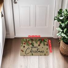 1pc Christmas Pinecone & Leaf Linen Rubber Decorative Doormat, Non-Slip Outdoor Entrance Mat, Christmas Candy Cane Doormat, Indoor Outdoor Non-Slip Floor Entrance Carpet, Winter Holiday Snowflake Home Kitchen Decor, Christmas Gift, Burlap Rug, Christmas Decoration, Outdoor Doormat, Shoe Scraper Mat, Foot Mat, Entrance Carpet, Small Rug, Machine Washable (Multiple Sizes Available)