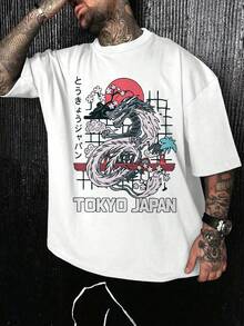 ¡Envío desde México, Playera hombre de algodón con estampado de estilo callejero hip-hop , cuello redondo y corte holgado, ideal para estilo urbano o deportivo,ropa casual camiseta divertida Moda de verano. - Blanco (delantero) - Ver 1