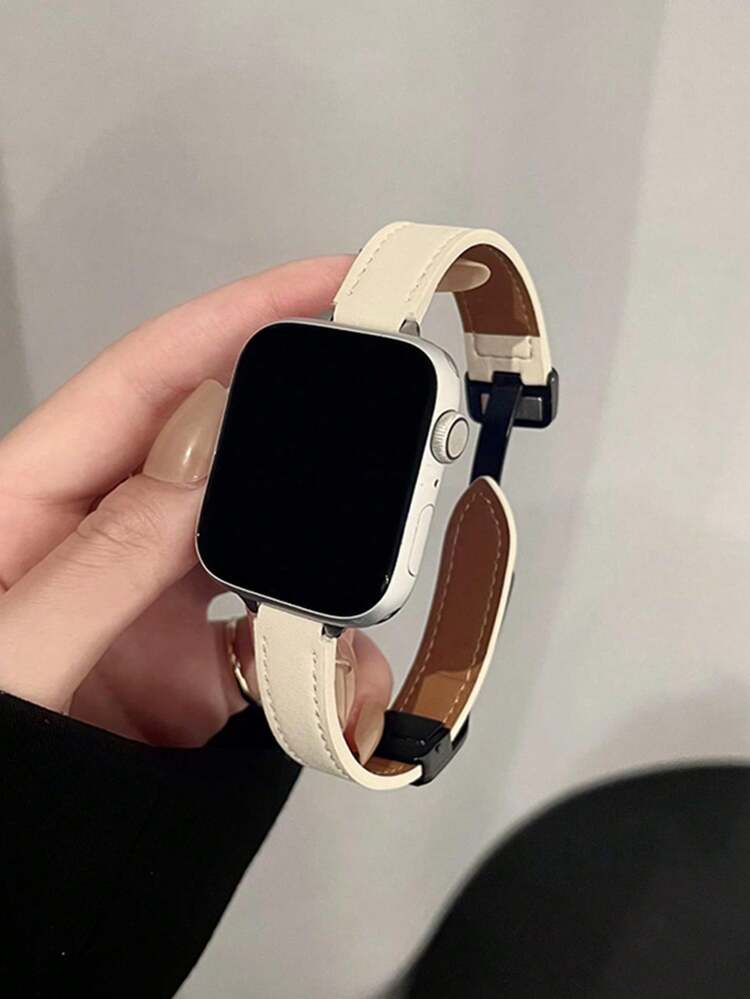 1条复古皮革磁吸表带，兼容38/40/41/42/44/45/46/49mm Ultra/Ultra2/SE/SE2/11/10/9/8/7/6/5/4/3/2/1等型号手表，适合作为返校礼物 - 米色 - 查看 3